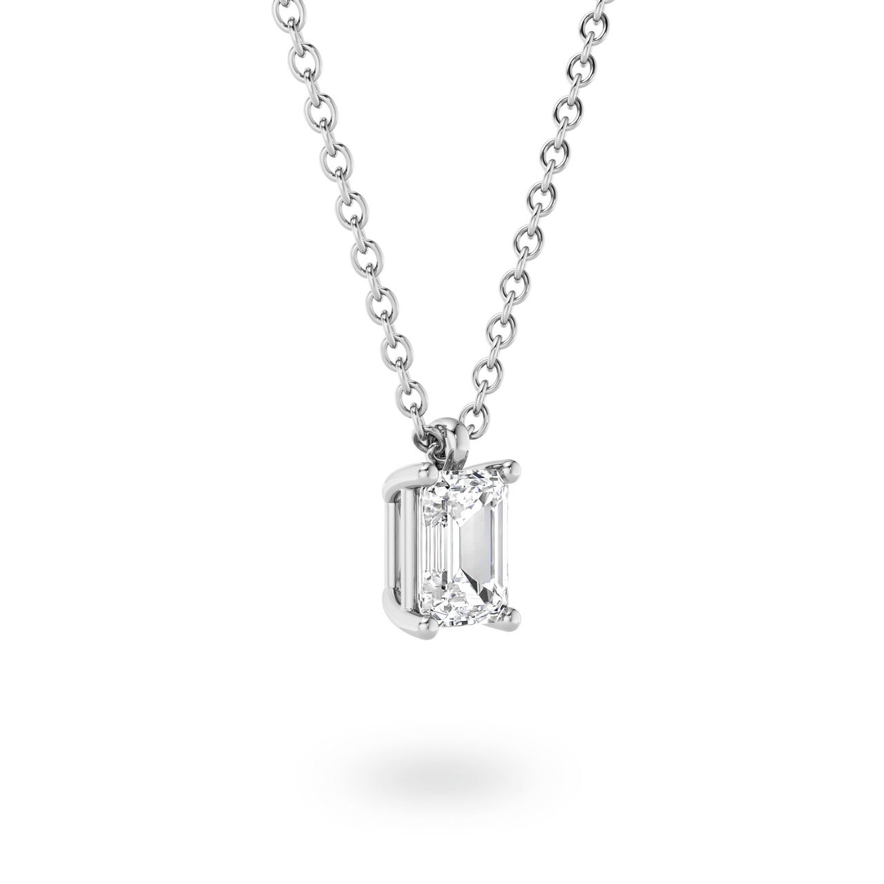 Birks Blue Emerald-Cut Diamond Pendant in White Gold with Sapphire Accent image number 1